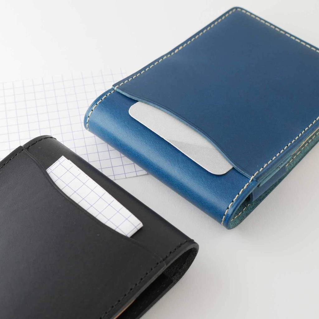 Italian Leather Slip-On Note Holder with Pocket for RHODIA #11, Unisex Gift, Genuine Leather, Blue, INL-3603