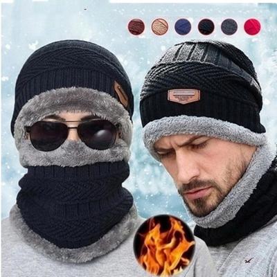 Winter Beanie Hat for Men Knitted Hat Winter Cap Beanie Women Thick Wool Neck Scarf Cap Mask Bonnet 2 Piece Set