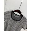 C S In The Room Lava Tweed Ribbon Embroidery Square neCk Short Sleeve Knit 4Col