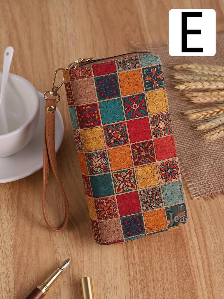 Bohemian Wood Grain Multifunctional Clutch with Multi-Card Slots - Artistic Ladies' PU Wallet and Small Bag