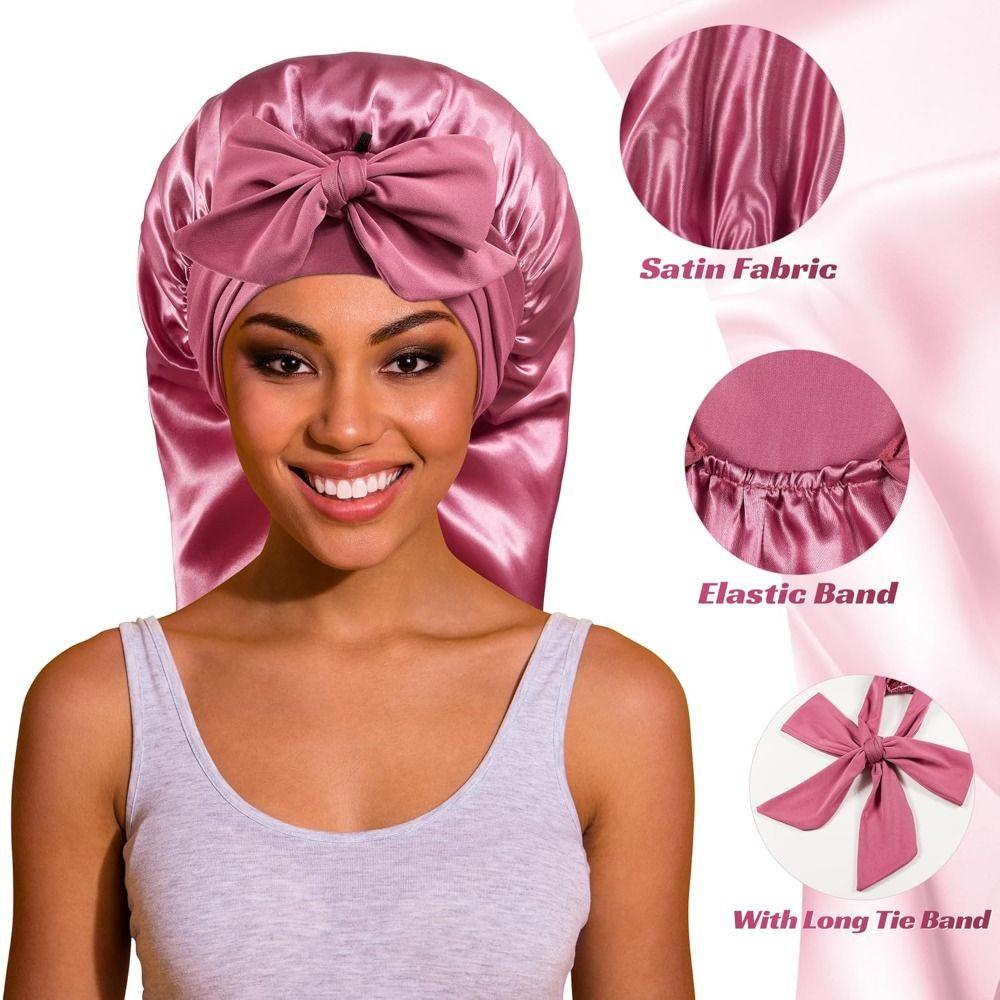 Haarschutz Satin Haube Lockige Haare Zopf Haube Extra Lang Schlafkappe Damen