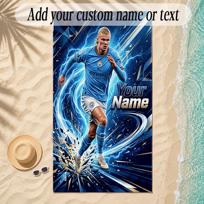 Beach TowelErling Haaland Custom Name Text Personalized Soft Towel for Beach Pool Indoor Home Decor Gift