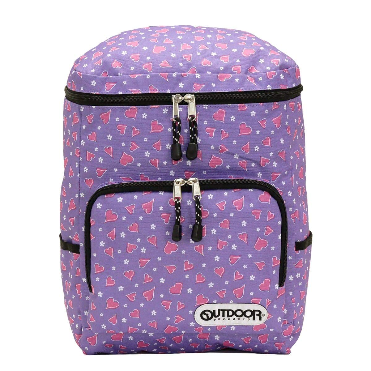 

[OUTDOOR PRODUCTS] Square Backpack/Daypack for Kids and Juniors, All-Over Print, Perfect as a Gift for Christmas (Heart Purple)