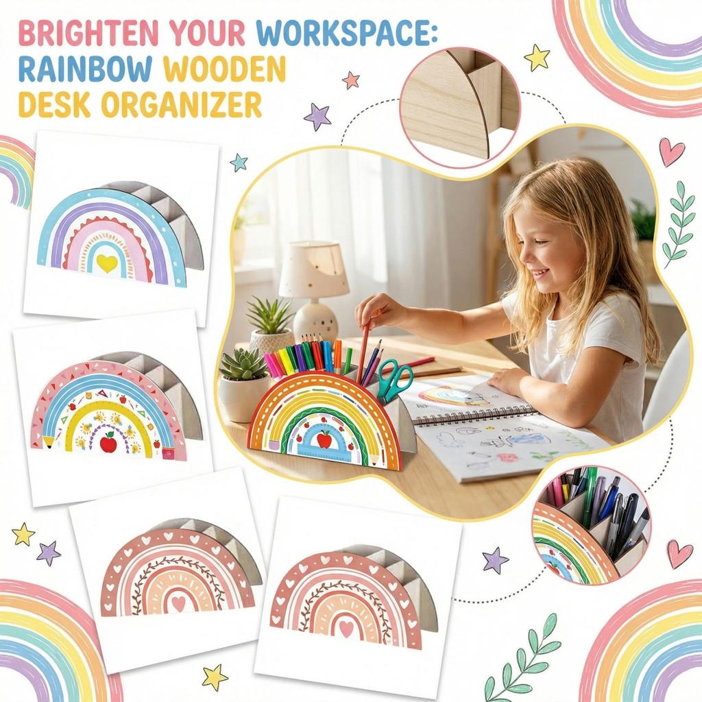 Wooden Storage Box Desk Decoration Pen Holder