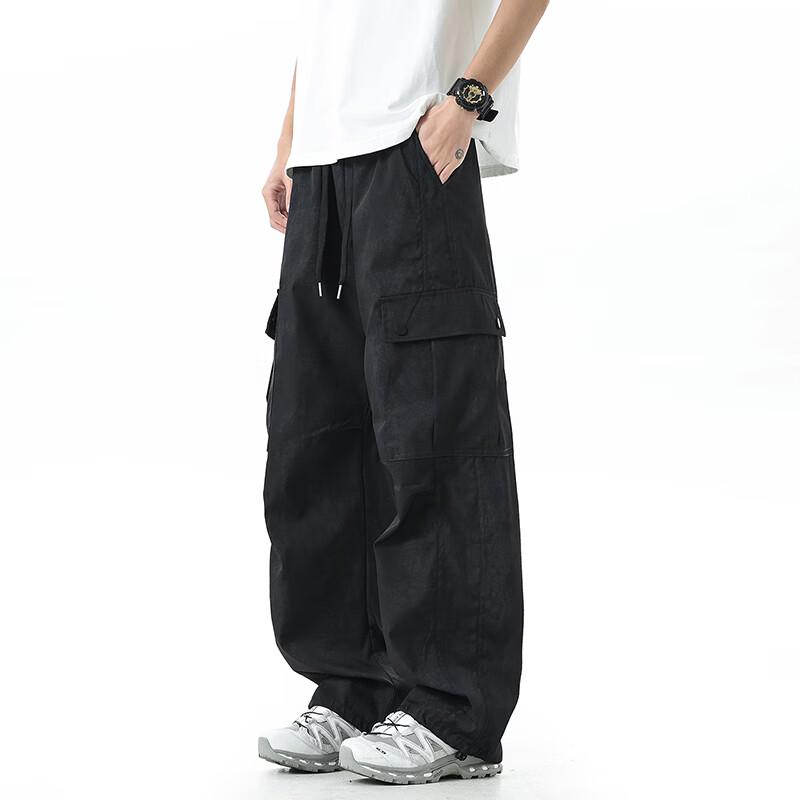Zuofeili Men s Summer Ice Silk Loose Straight Cargo Pants 30 чёрный