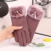 Women's Velvet Outdoor Cycling Bow Warm Gloves Windproof and Cold-proof Touch Screen Gloves