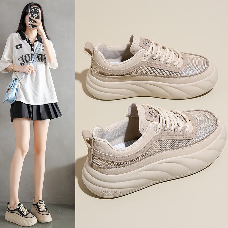 Mode Mode Schuhe mit dicker Sohle Damen Neu Sommer Plateau Atmungsaktives Mesh Vielseitig Lässig Sportliche Board-Schuhe Körbe Femmes Tendance