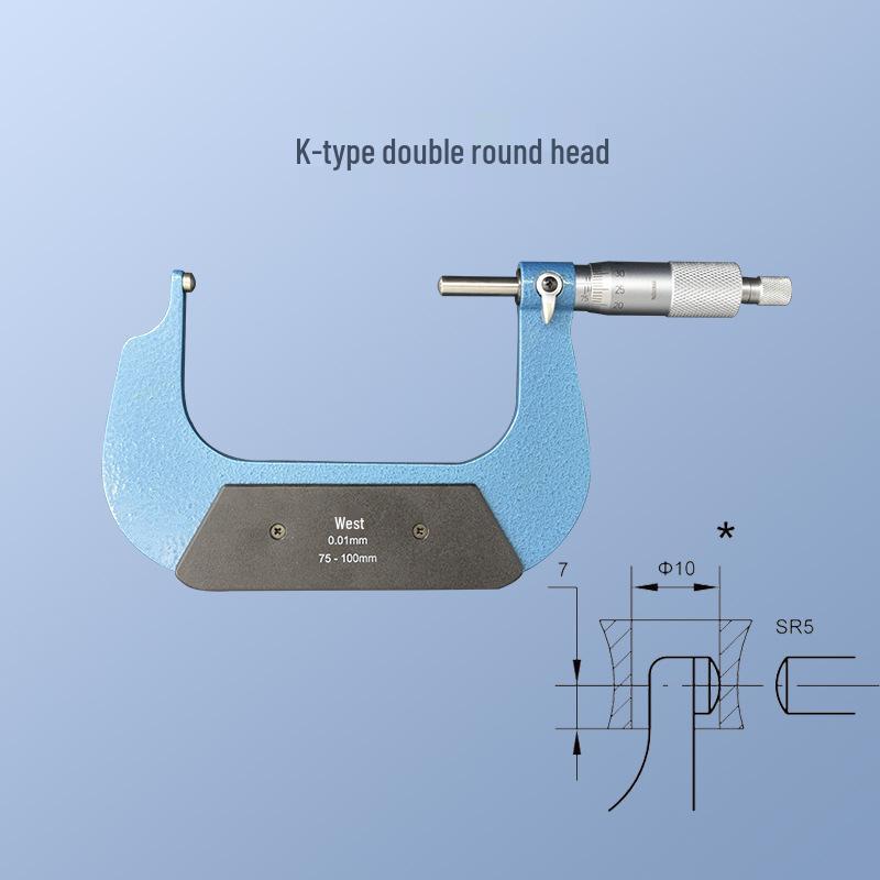 Blue Precision Carbide Alloy Spiral Micrometer Caliper 0-25mm, 0.01mm Resolution, Industrial-Grade Wall Thickness Measurement