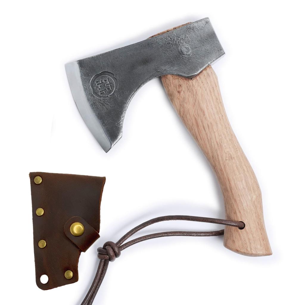 Mori Axe, Hand Axe, Ultra-Hard 65 Steel Head, White Oak Handle, Easy To Hold, Compact, with Protective Cover, 20cm