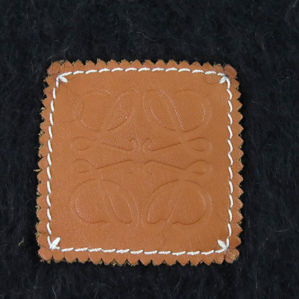 Great LOEWE Scarf Anagram logo patch fringe long black mohair Women Used