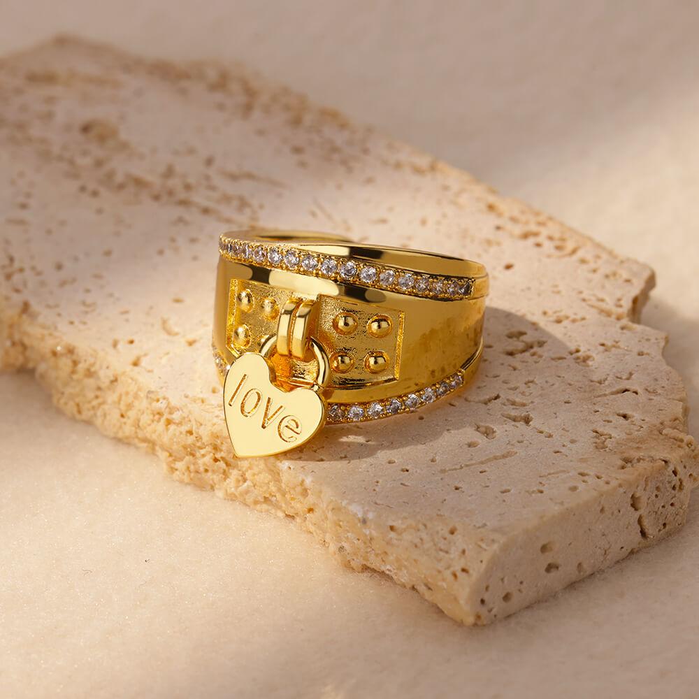 Zirkon Kristall Geometrische Ringe für Damen Edelstahl Goldfarbe Verstellbarer Fingerring Trendiger Hochzeitsschmuck Luxus