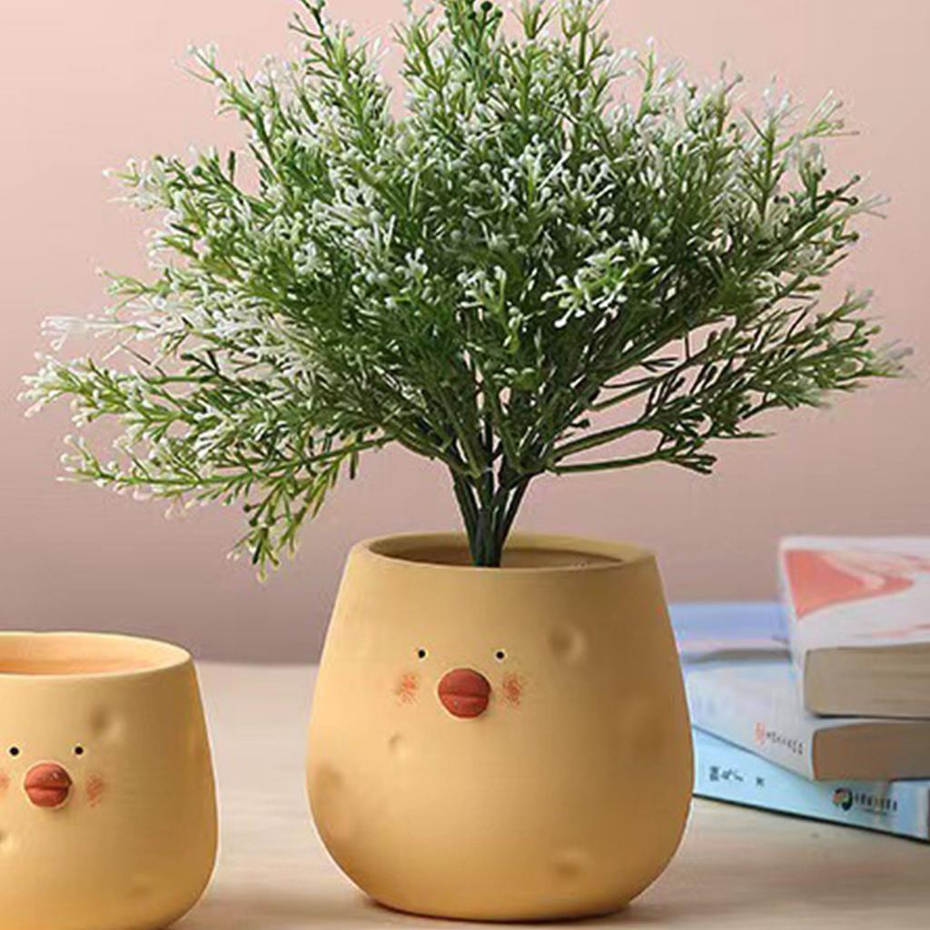 Cute Flower Pot Ceramic Cartoon Chick Planter Succulent Pot for Indoor Outdoor Home Garden Decoration Yellow Egg Shape