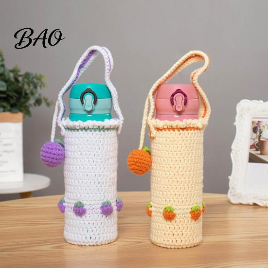 Durable Water Bottle Cover Hand Crocheted Cup Cover, Portable Elastic Wool Knit Sleeve, Breathable Small Fruit Pattern Sleeve Anti-Slip Protective