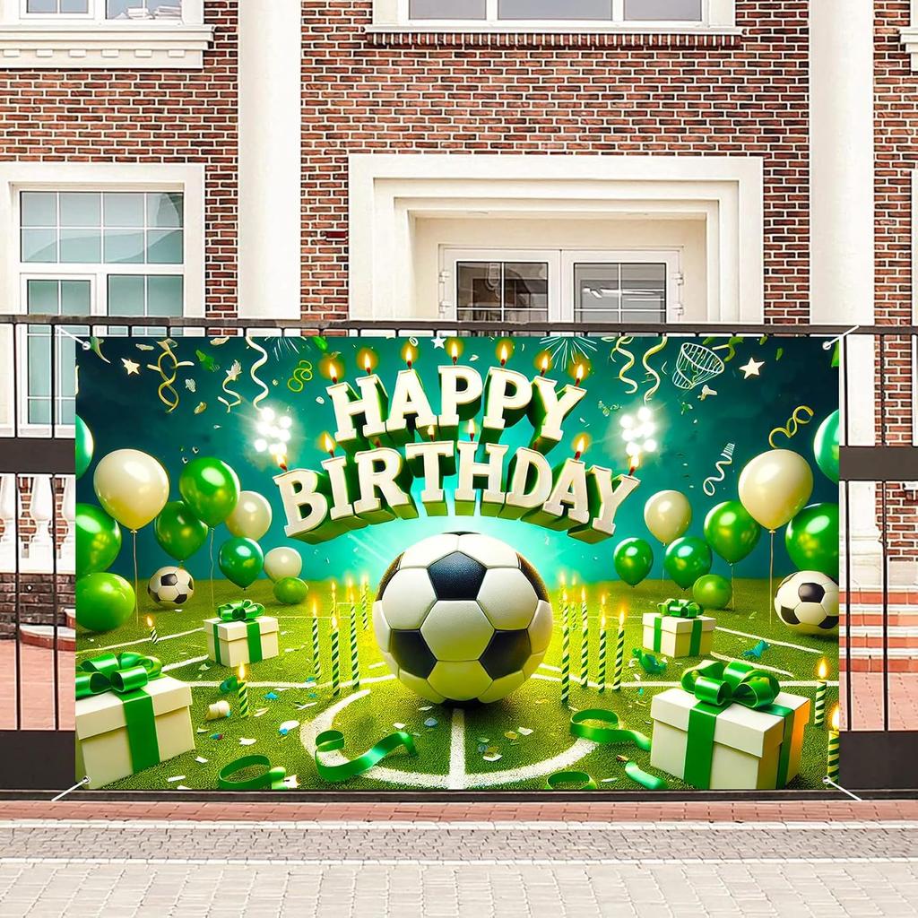 Nuxovilar Soccer Birthday Banner - Sports Theme Party Backdrop with Balls, 71x43 Inch Large Decor for Boys, Kids, Yard Sign, Reble Stadium Background