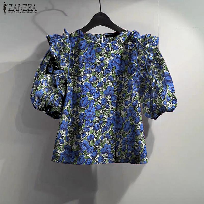 ZANZEA Women Summer Floral Print Casual Round Neck Short Sleeve Blouse
