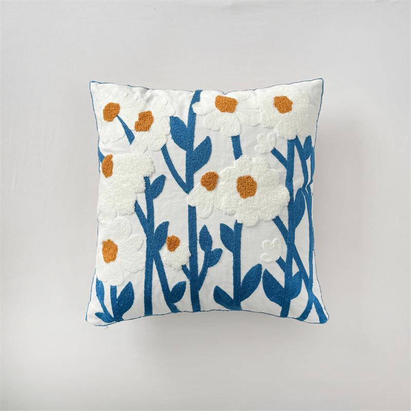American Pastoral Floral Embroidery Canvas Cushion Cover - Cotton & Linen