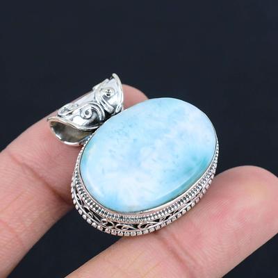 Larimar Değerli Taş Kolye Katı 925 Ayar Gümüş Kolye Takı Üniseks İçin Hediye