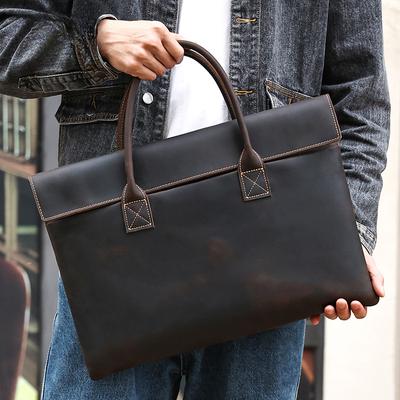 Borsa a mano da viaggio leggera in vera pelle, borsa da lavoro retrò per computer, borsa da uomo in pelle Crazy Horse, borsa da lavoro da uomo di alta qualità
