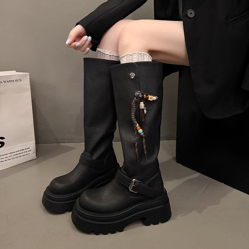 But Knee Boots Women's Thick Legs 2025 New Autumn and Winter Black Thin Boots Small Thick-soled High Knight Boots