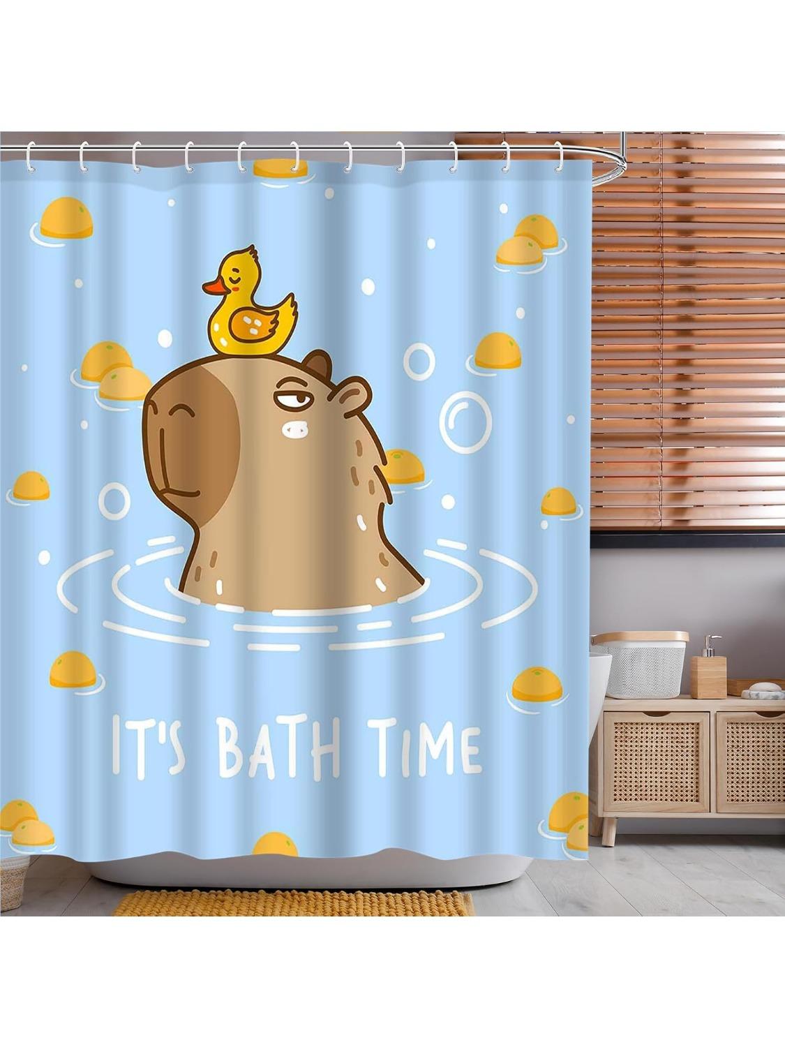 

Capybara Shower Curtains, Its Bath Time Cute Animal Orange Bathroom Curtains For Kids Boy Girls Room Decor,Bath Decorations W60H190(CM)-1 Pcs