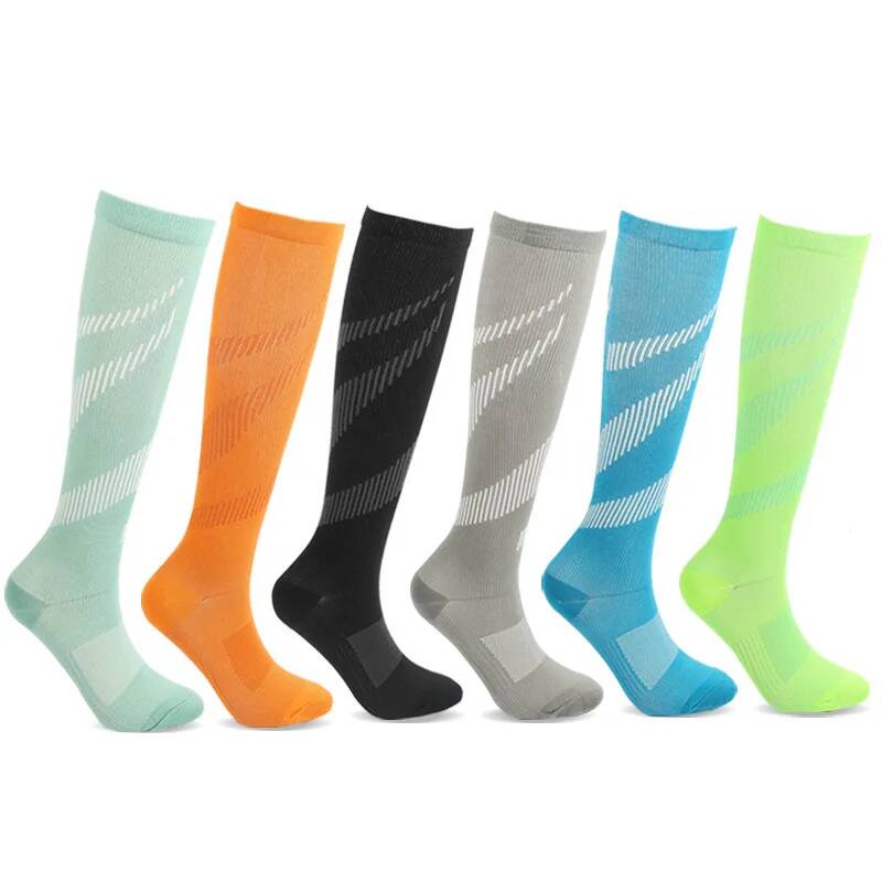 Running Compression Socks Women Men Knee High Sport Stockings White Racing Pressure Run Compress Long Nylon Multi Color