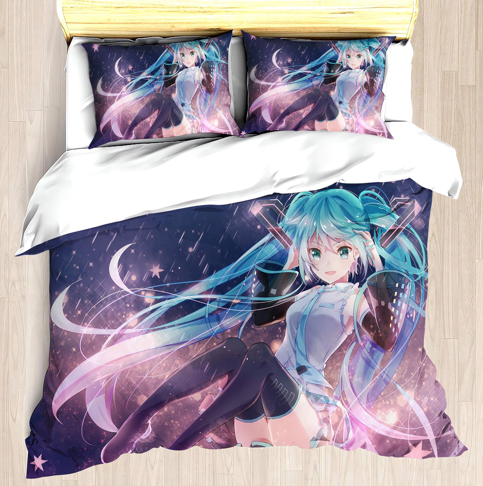 

Набір постільної білизни з ковдрою Hatsune Miku 3D Дитячий набір постільної білизни 3 предмети 1 наволочка на ковдру Розмір King 135X200CM