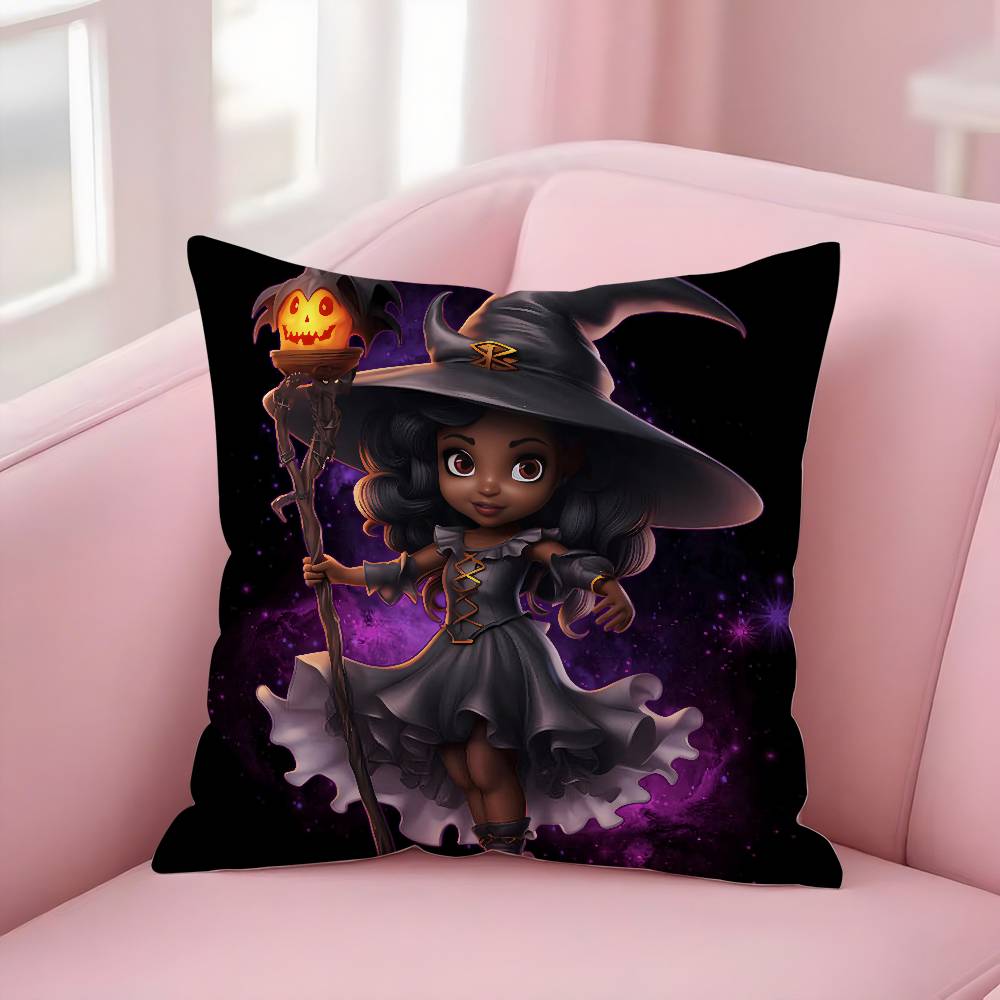 Cute Funny Witch Halloween Pillow Case Short plush Double-sided Print Square Throw Pillow Covers Sofa Home Cushion Decor