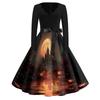 Women's Vintage Halloween Print V-Neck Dress, Casual Party Outfit for Celebrations