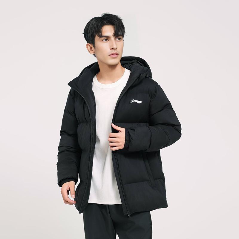 Li Ning Warm Hooded Comfortable Versatile Long Sleeve Cotton Jacket Unisex Jacket Black AJMU291-1