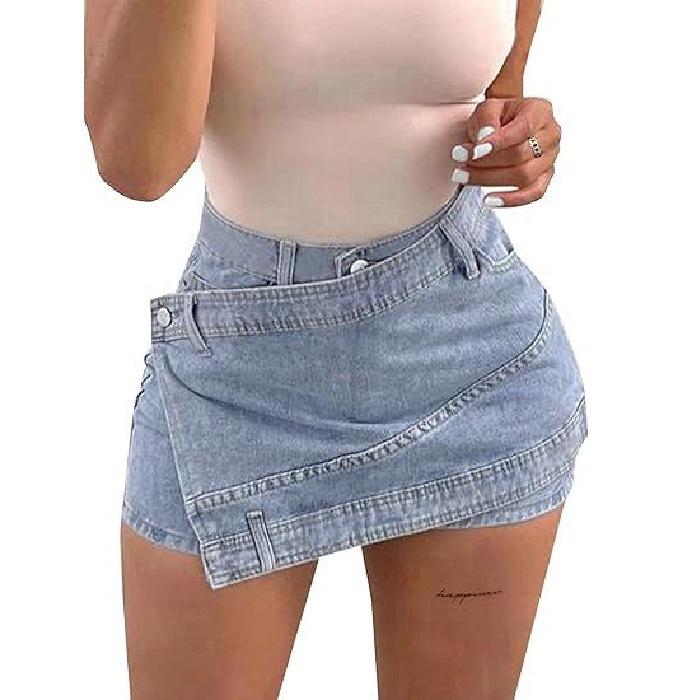 American Girl Spicy High-Waisted Irregular Denim Skirt Shorts, Slimming Fashionable Design