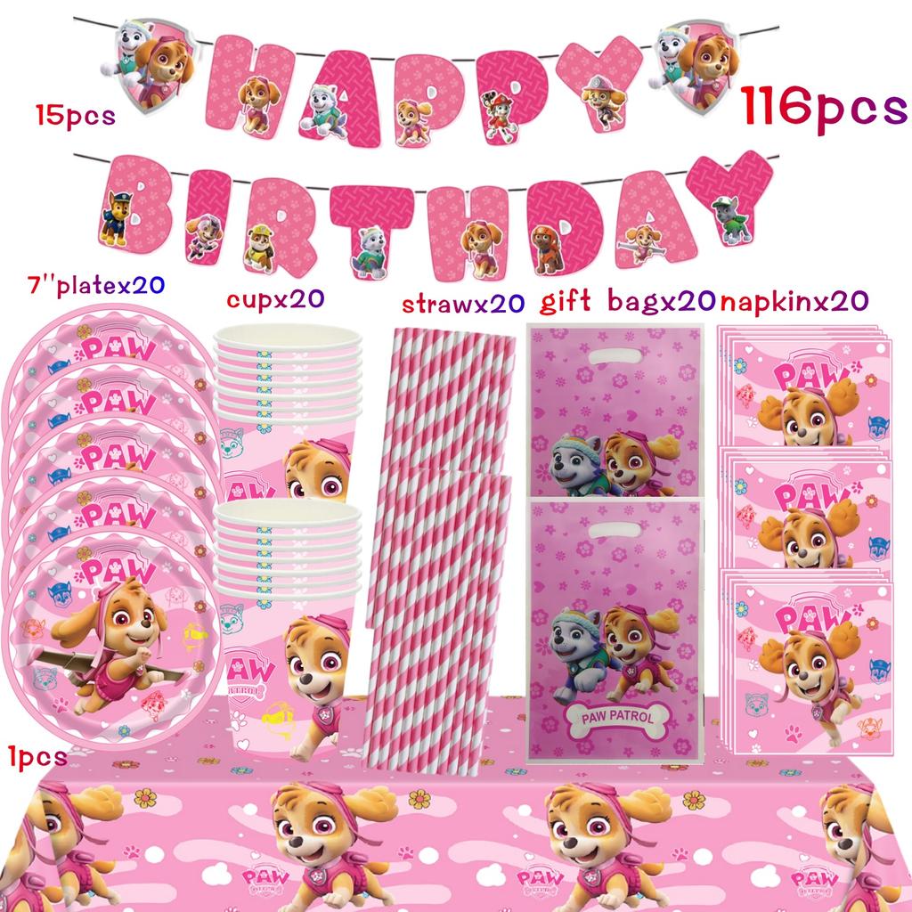 Birthday Decorations Paw Patrol for Girl Paw Patrol Birthday Kit Tablecloth Plate Cup Baby Shower Skye Birthday Party Favors