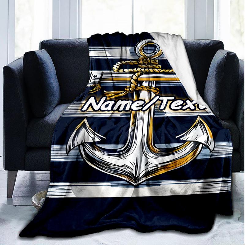 1PC Custom Name Nautical Anchor Outdooor Flannel Blankets Throw Blanket All-Season Throw Gift Bedspread for Couch, Bed, Camping Holiday Birthda