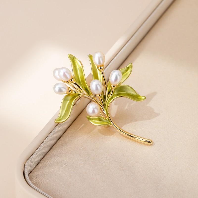 Pearl Olive Branch Brooch Pin Women High-end Fashion Accessory Clothing Decoration