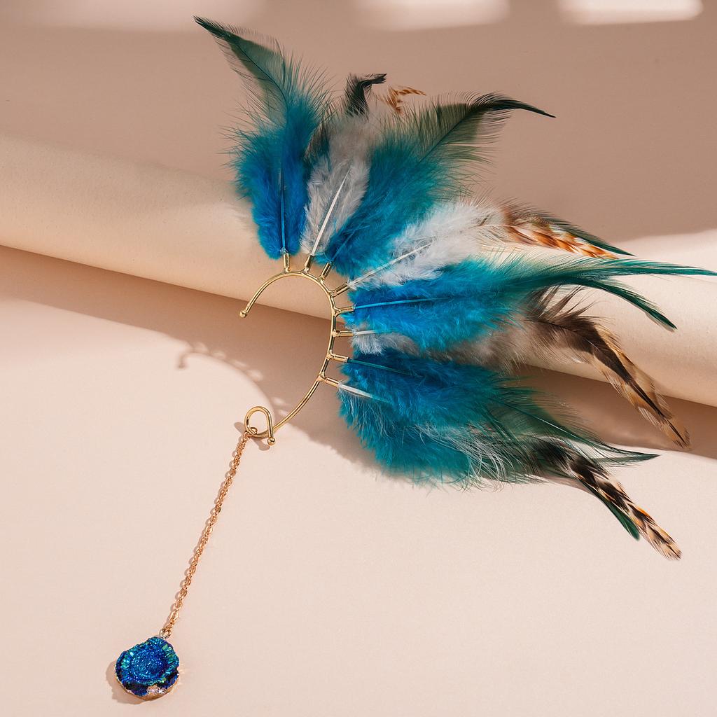 Orecchini a Frange di Piume con Diamanti Colorati Lusso Leggero Borchie di Alta Gamma Orecchini di Nicchia Retrò Autunno e Inverno Donna