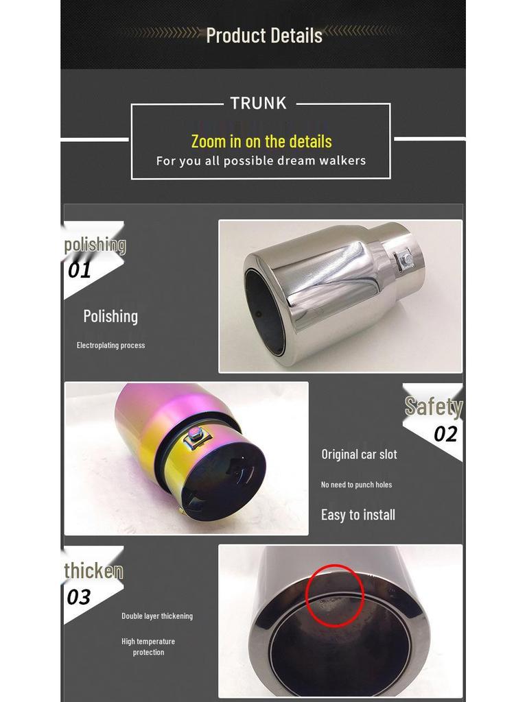 Stainless Steel Tailpipe for Toyota Prado, Reiz, Compass, Lexus ES300, ASX