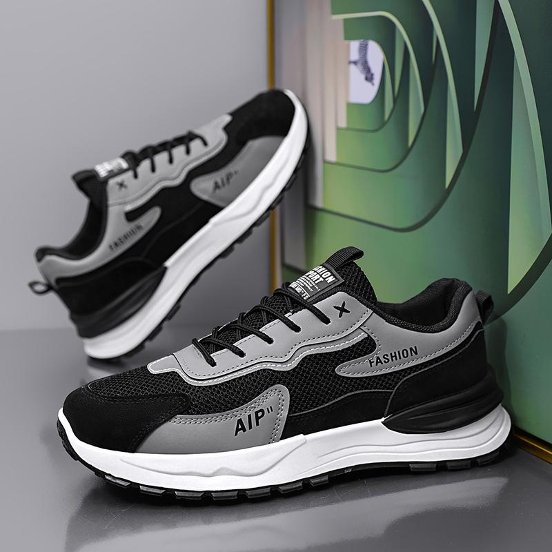 

2025 Мужские весенние новые сетчатые кроссовки для бега и бега с ремешком против запаха, дышащие повседневные кроссовки для пешего туризма, большой размер 39-44 39