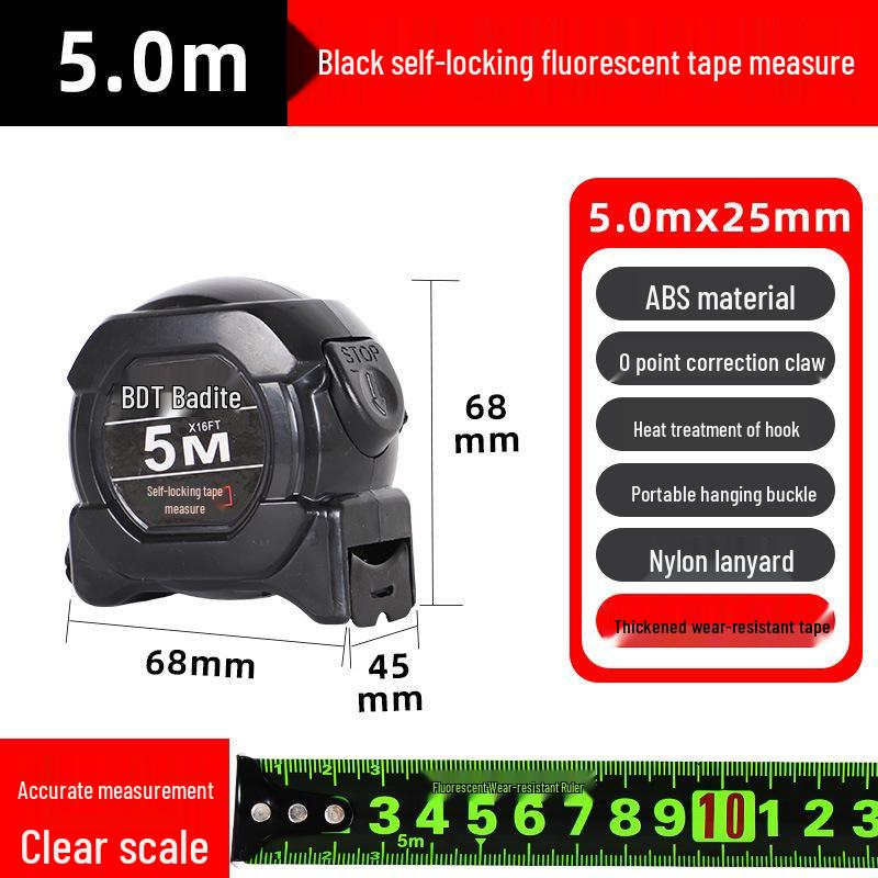 Self-Locking Fluorescent Tape Measure: 5m/10m Thickened Ruler