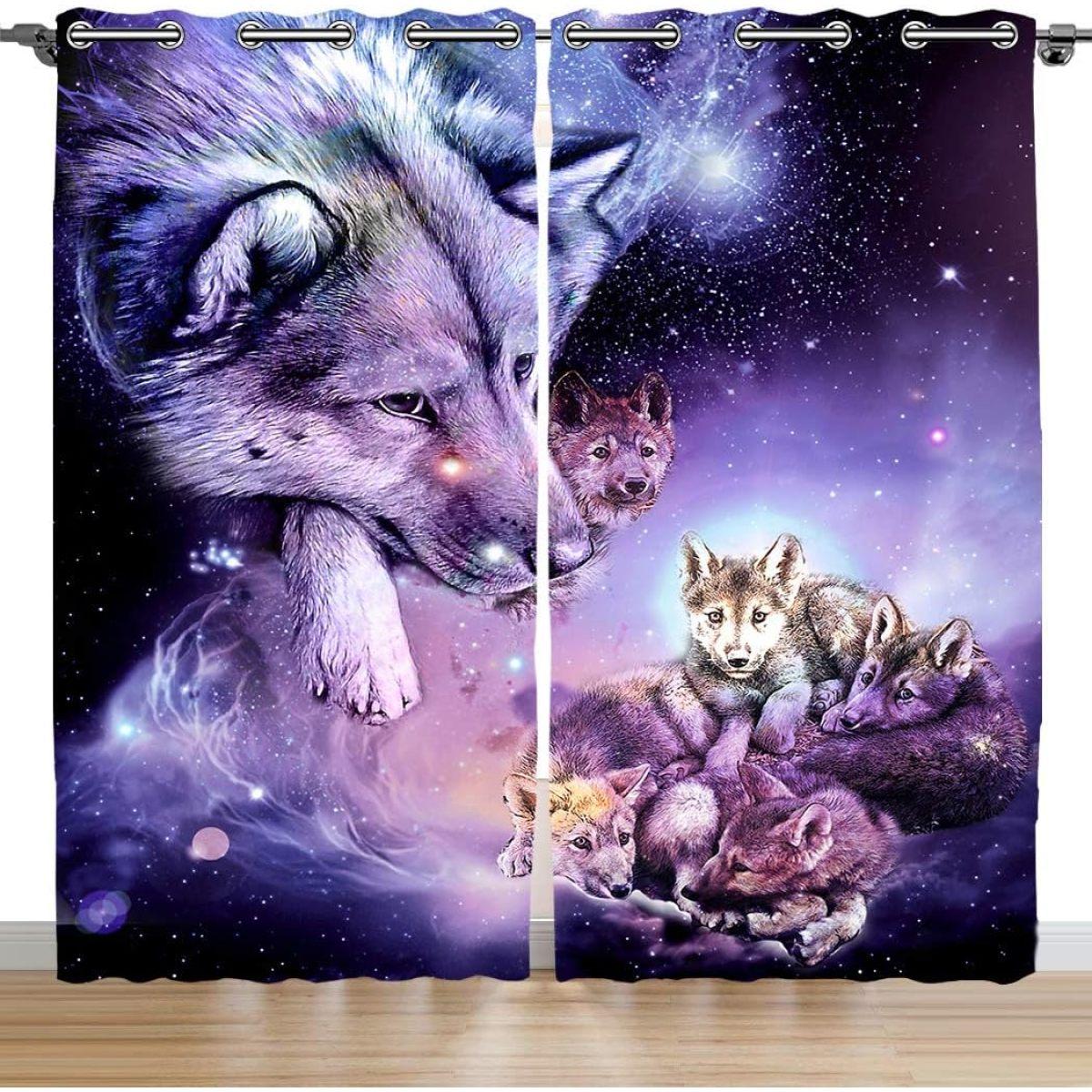 

3d занавеска с изображением волка и затенением луны, тонкие шторы для гостиной, спальни, дома, люверсы, верхний крючок, 2 панели, бесплатная доставка W50xH130(CM)x2PCS-Grommet Top