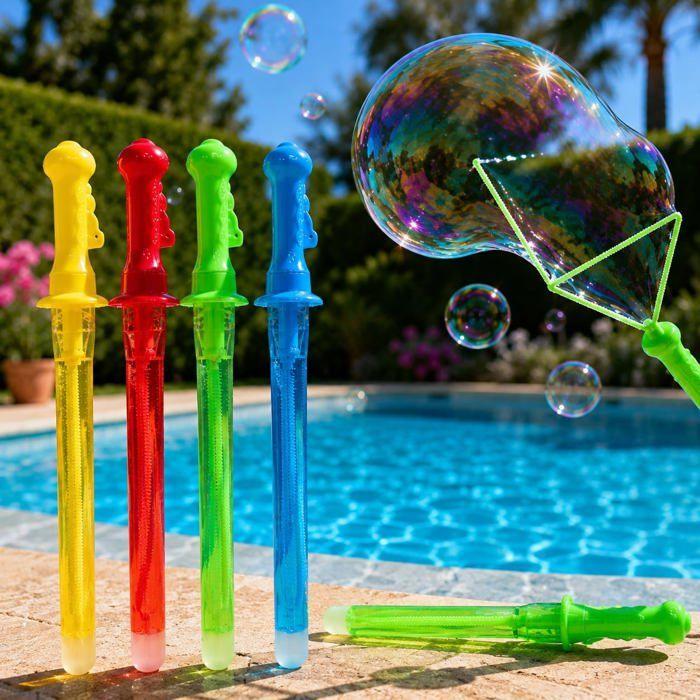 Bubble Wands (4-pack) - SHOP-STORY - Giant Baguettes 45 Cm - Extra-Large Fan Tip - Assorted Colors - 3+ Years
