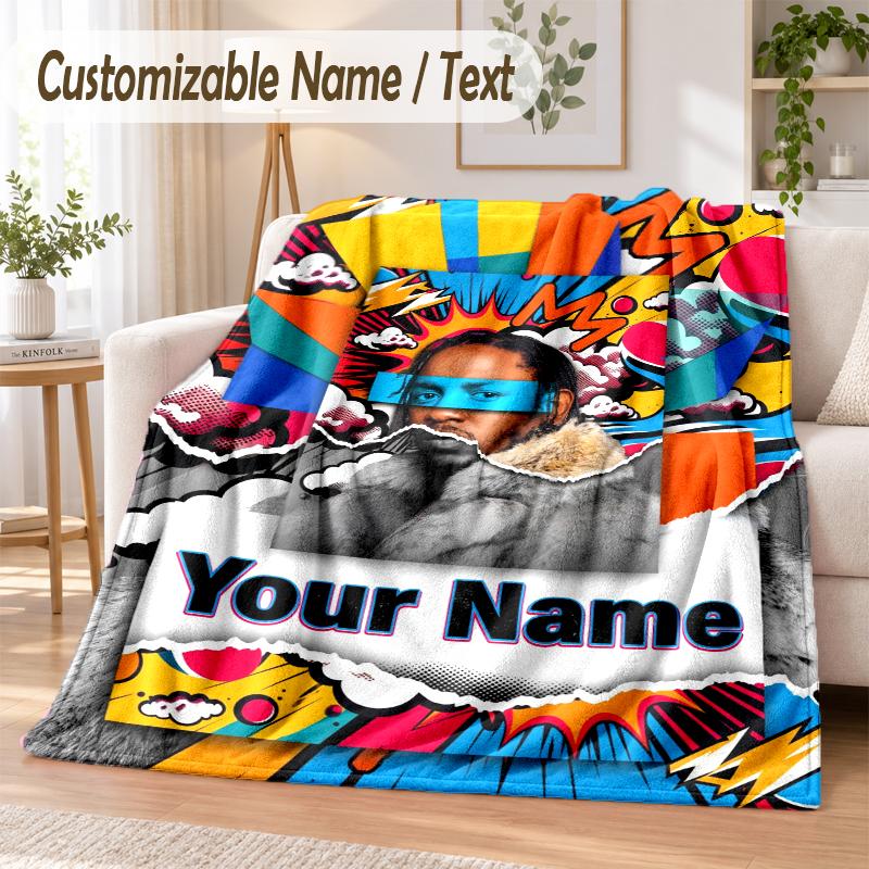 Kendrick Lamar Custom Name Flannel Throw Blanket Soft Warm for Sofa Bed Indoor Home Use