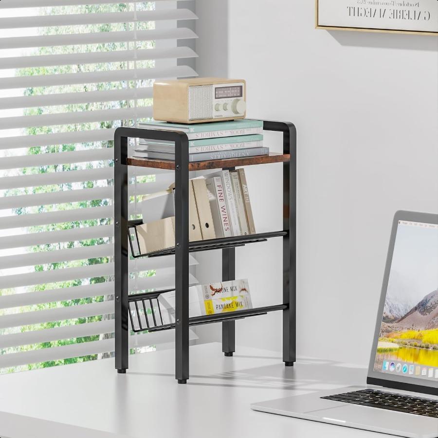 3 Tier Kitchen Countertop OrganizerShelf Coffee Shelf with Slanted Metal Mesh and Wood Board MultiFunctional Spice Rack for Cof