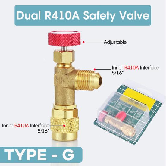R410/R22 Safety Valve Sealed Brass 1/4 5/16 Inch Air Conditioning Charging Hose Valve Adapter Refrigeration Tool Air Conditioner