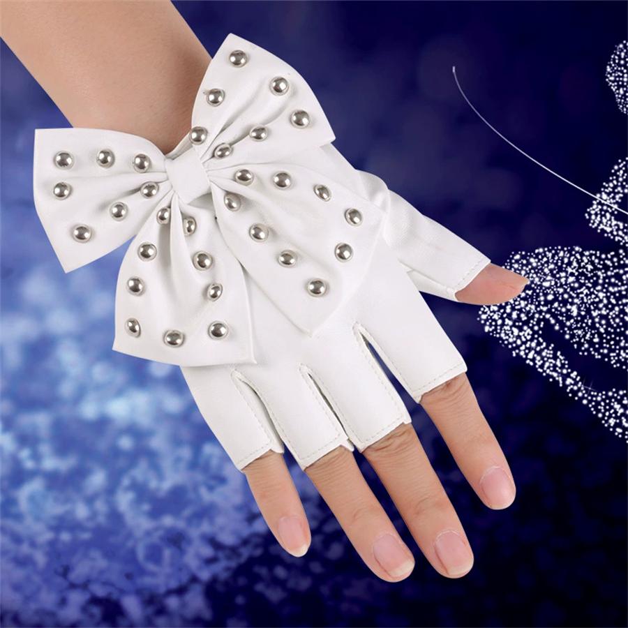 Guanti Senza Dita Borchiati con Fiocco per Festa Cosplay