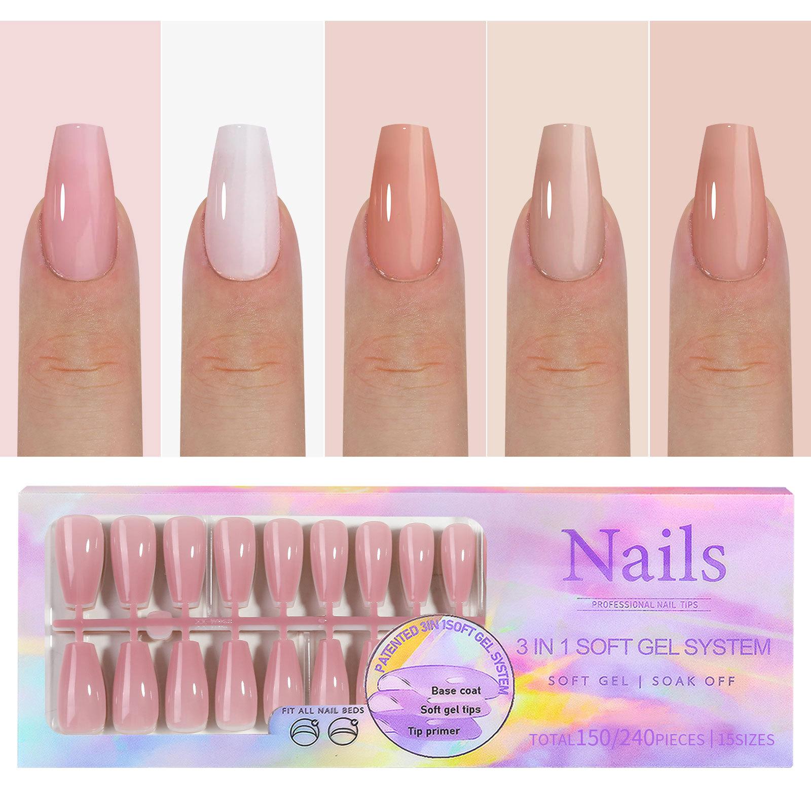 Cross-border Press-On Nail Art Wearable False Nails Nude Color Seamless Detachable French Style Fake Nails Stickers