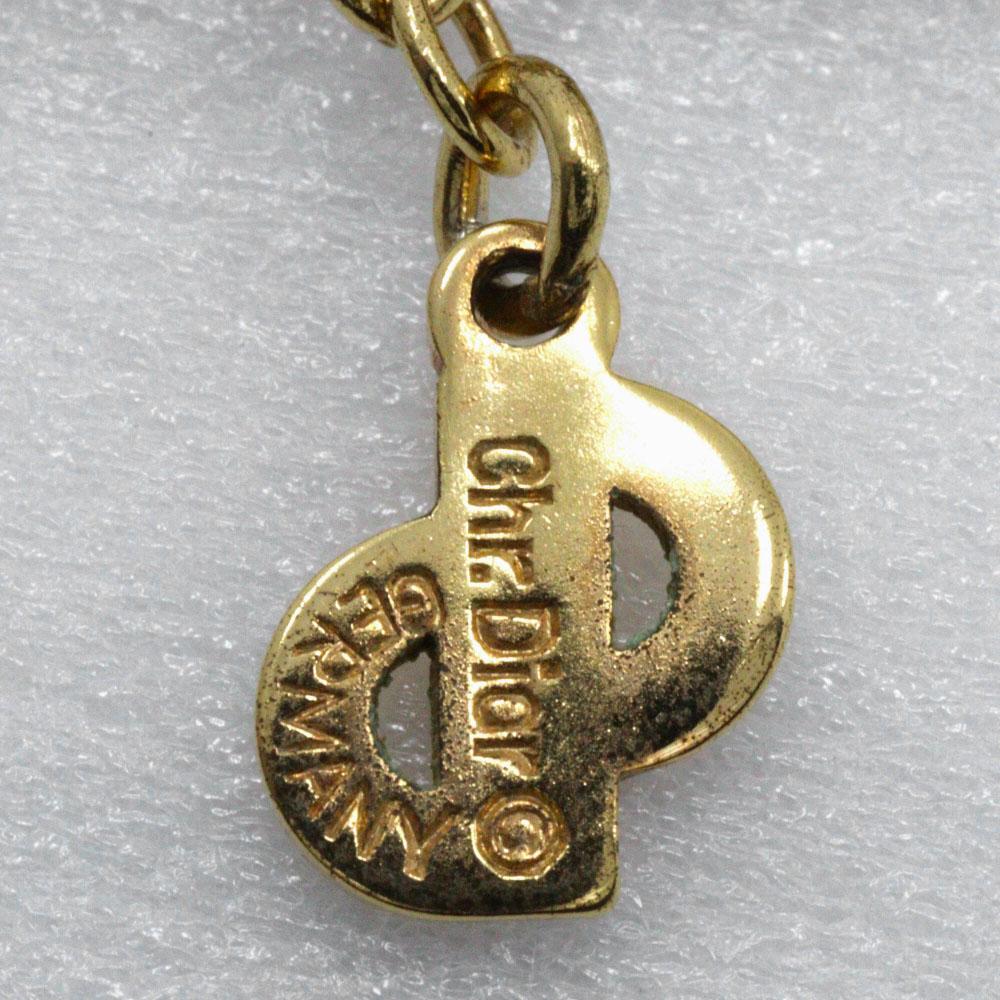 Dior Logo heart Necklace Plated Gold/Rhinestone heart 6.1g Women Used