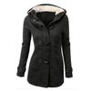 Winter Herbst Damen Große Größe Kapuzenjacke mit Hörnchenverschluss Baumwollgepolsterter Mantel