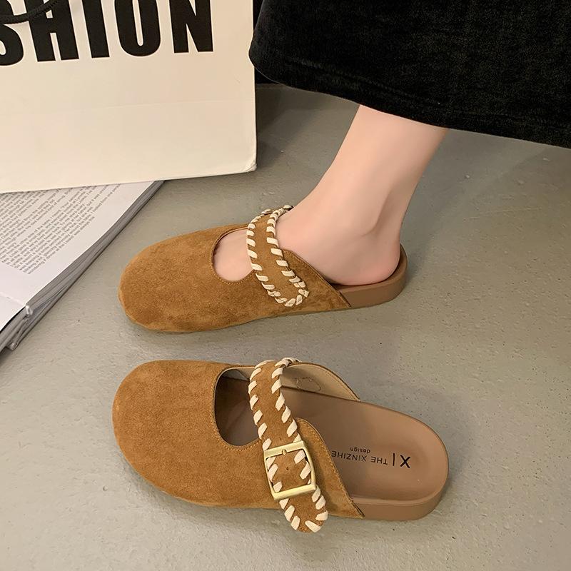 Thick-soled Toe Wrapped Half-slipper Women's Schabken Shoes One Foot Wearing Lazy Pregnant Women's Flip-flops