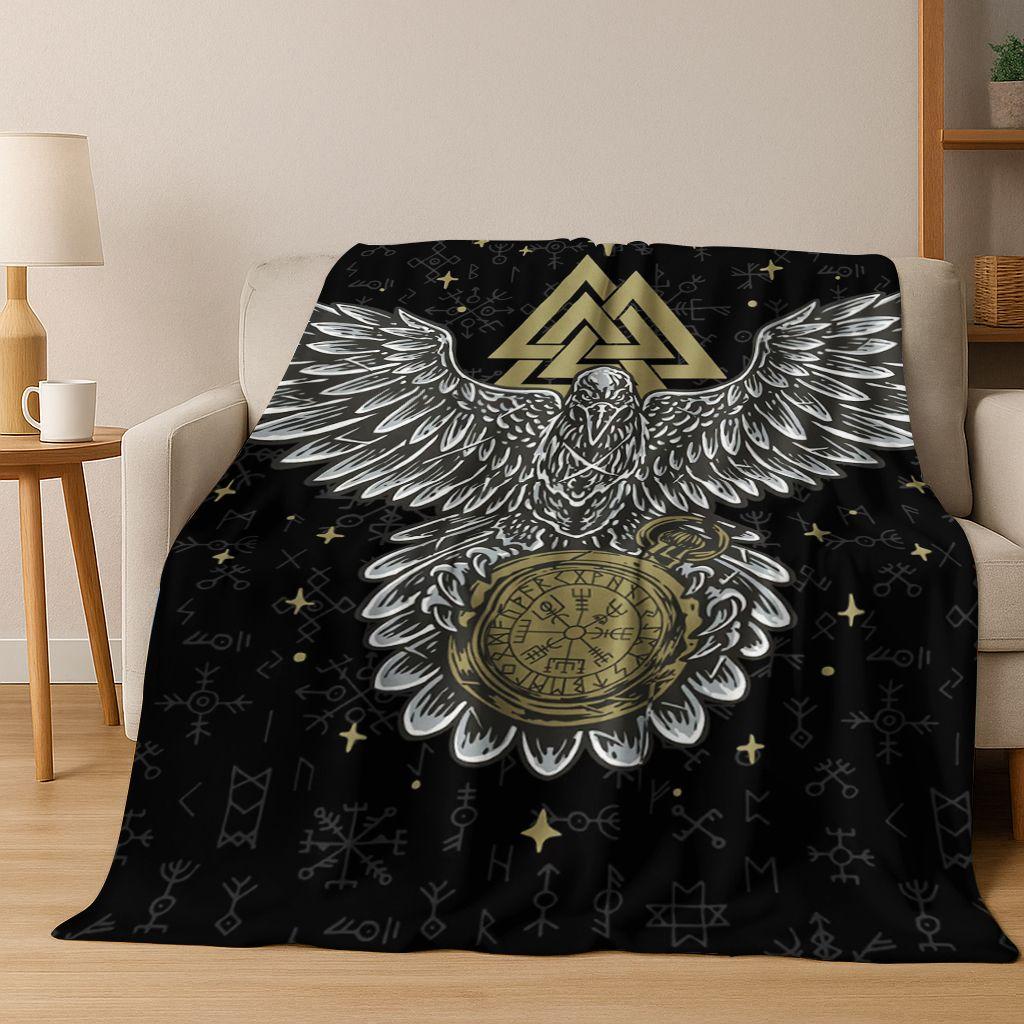 Nordic Viking Warrior Symbol Valhalla Valknut Rune Flannel Blanket,Cozy Soft Throw Blanket for Home Bedroom Bed Sofa Cover Gift