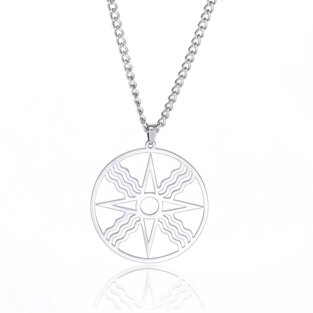 Assyrian Star Necklace Stainless Steel Sun God Shamash Symbol Pendant Necklaces for Men Protection Amulet Jewelry Gifts