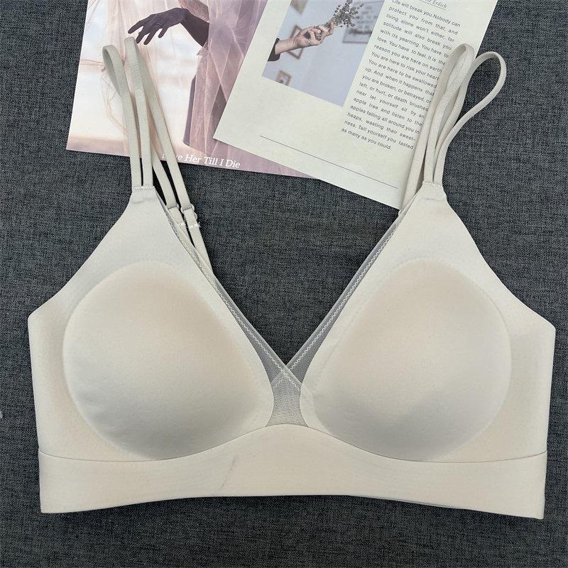 Sujetador Cruzado Cómodo Sin Costuras para Pecho Pequeño Copa Fija Sin Desplazamiento Sujetador sin Aros con Adorno de Encaje Multiusos Ropa Interior Diaria para Mujer